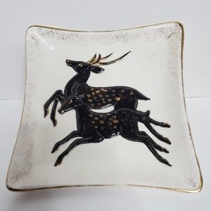 Vintage Lefton Exclusives Japan square plate black reindeer 1950s Christmas mcm